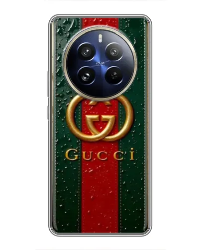 Чохол для Realme 12 Pro Plus з картинкою «Gucci — фірмова смуга та золото» Чохол для Realme 12 Pro Plus з картинкою «Gucci — фірмова смуга та золото»