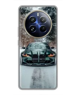 Чехол для Realme 12 Pro Plus с картинкой «BMW в зимнем лесу»