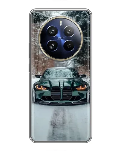 Чехол для Realme 12 Pro Plus с картинкой «BMW в зимнем лесу»