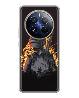 Чехол для Realme 12 Pro Plus с картинкой «PUBG — огненный силуэт»