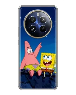 Чехол для Realme 12 Pro Plus с картинкой «Губка Боб и Патрик ночью»
