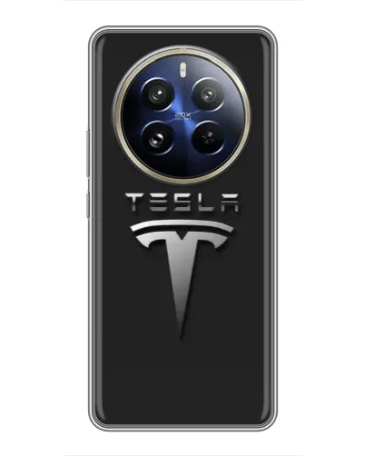 Чехол для Realme 12 Pro Plus с картинкой «Стальной логотип Tesla»