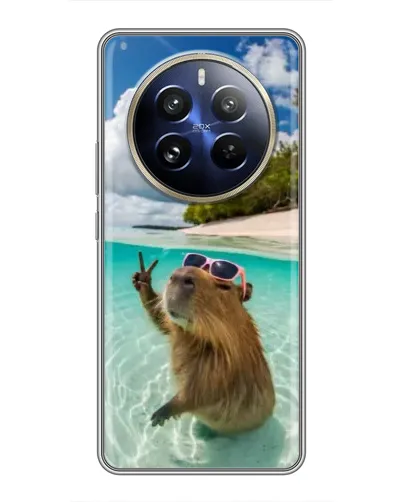 Чехол для Realme 12 Pro Plus с картинкой «Капибара на море»