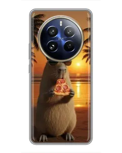 Чехол для Realme 12 Pro Plus с картинкой «Капибара с пиццей»