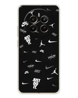 Чехол для Realme 12 с картинкой «Nike Black Pattern»