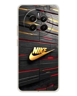 Чехол для Realme 12 с картинкой «Золотой Nike на металле»