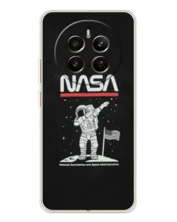Чехол для Realme 12 с картинкой «NASA — шагаем по Луне»