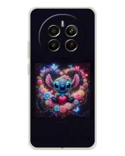 Чехол для Realme 12 с картинкой «Stitch в цветах»