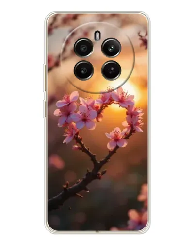 Чехол для Realme 13 4G с картинкой «Розовый цвет сердце на фоне заката»