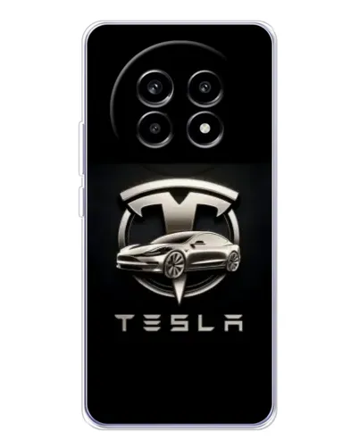Чехол для Realme 13 Pro Plus с картинкой «Tesla — серебристое авто» Чехол для Realme 13 Pro Plus с картинкой «Tesla — серебристое авто»