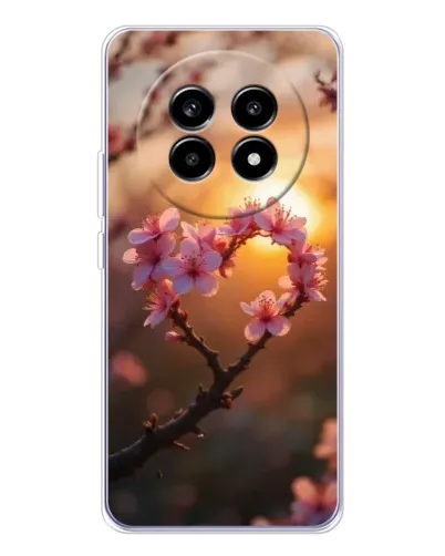 Чехол для Realme 13 Pro Plus с картинкой «Розовый цвет сердце на фоне заката»