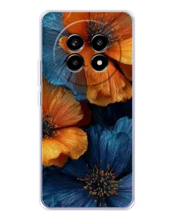 Чехол для Realme 13 Pro Plus с картинкой «Яркая сине-оранжевая флора»