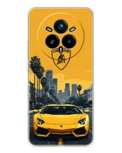 Чехол для Realme 14 Pro 5G с картинкой «Желтый Lamborghini город»