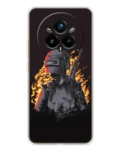 Чехол для Realme 14 Pro Plus с картинкой «PUBG — огненный силуэт»