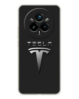 Чехол для Realme 14 Pro Plus с картинкой «Стальной логотип Tesla»