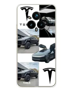 Чехол для Realme 14 Pro Plus с картинкой «Коллаж Cybertruck Tesla»