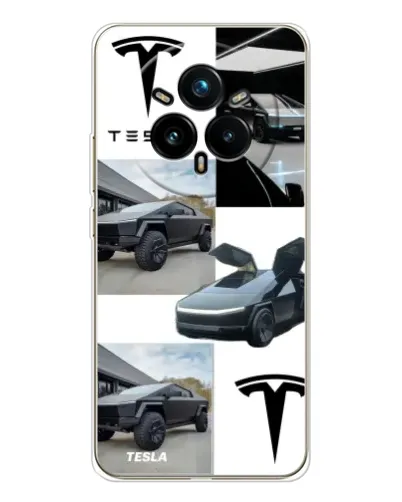 Чехол для Realme 14 Pro Plus с картинкой «Коллаж Cybertruck Tesla»