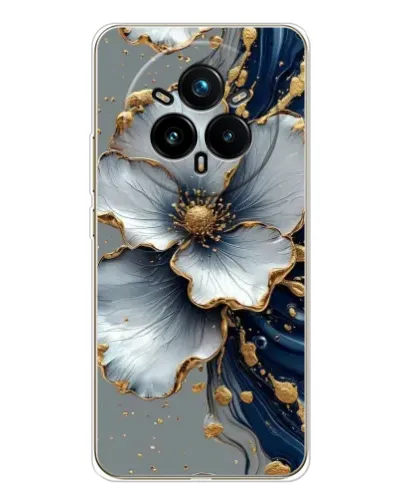 Чехол для Realme 14 Pro Plus с картинкой «Белый цветок и золотой флюид» Чехол для Realme 14 Pro Plus с картинкой «Белый цветок и золотой флюид»