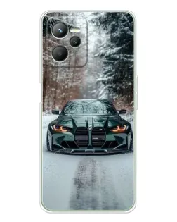 Чехол для Realme 14 с картинкой «BMW в зимнем лесу»