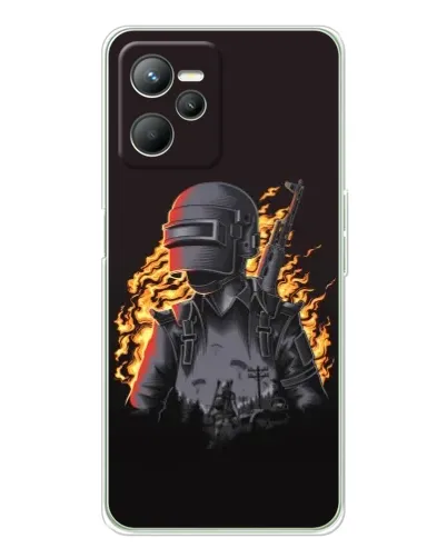 Чехол для Realme 14 с картинкой «PUBG — огненный силуэт»