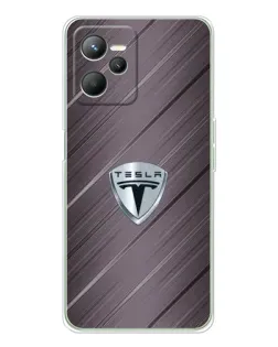 Чехол для Realme 14 с картинкой «Металлическая текстура Tesla»