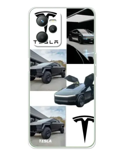 Чехол для Realme 14 с картинкой «Коллаж Cybertruck Tesla»