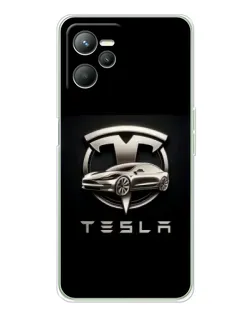 Чехол для Realme 14 с картинкой «Tesla — серебристое авто»