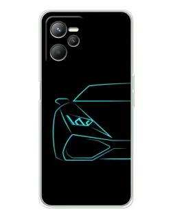 Чехол для Realme 14 с картинкой «Голубой силуэт Lamborghini»