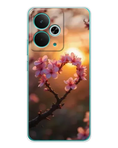 Чохол для Realme 14T з картинкою «Рожевий цвіт  сердечко на тлі заходу»