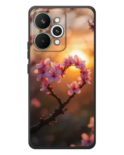 Чохол для Realme 15 Pro з картинкою «Рожевий цвіт  сердечко на тлі заходу»