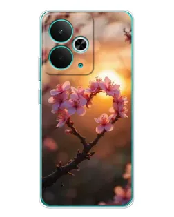 Чехол для Realme 15 с картинкой «Розовый цвет сердце на фоне заката»