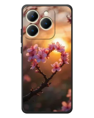 Чехол для Realme 15T с картинкой «Розовый цвет сердце на фоне заката»