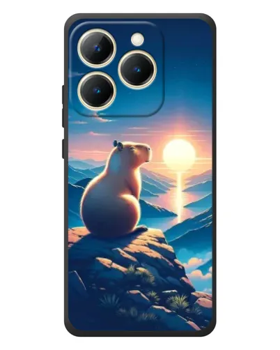 Чехол для Realme 15T с картинкой «Закат солнца с капибарой»