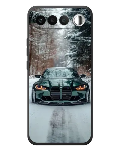 Чехол для RealMe 16 5G с картинкой «BMW в зимнем лесу»