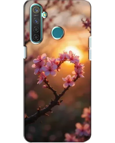 Чехол для Realme 5 Pro с картинкой «Розовый цвет сердце на фоне заката»