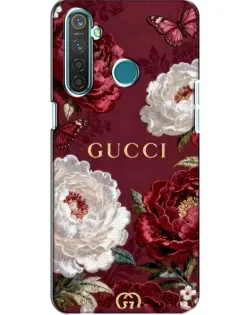 Чехол для Realme 5 с картинкой «Gucci — бордовые розы»