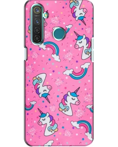 Чехол для Realme 5 с картинкой «Unicorn паттерн розовый»