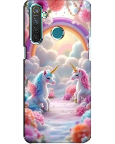 Чехол для Realme 5 с картинкой «Радуга и единороги»