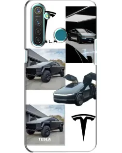 Чехол для Realme 5 с картинкой «Коллаж Cybertruck Tesla»