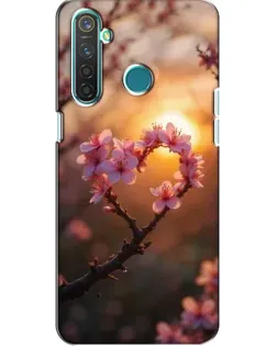 Чохол для Realme 5 з картинкою «Рожевий цвіт  сердечко на тлі заходу»