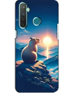 Чехол для Realme 5 с картинкой «Закат солнца с капибарой»