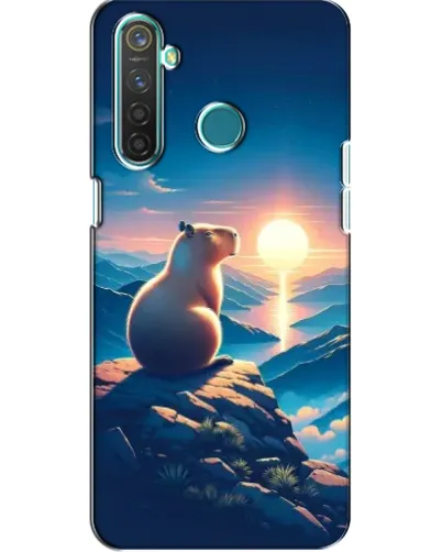 Чехол для Realme 5 с картинкой «Закат солнца с капибарой»