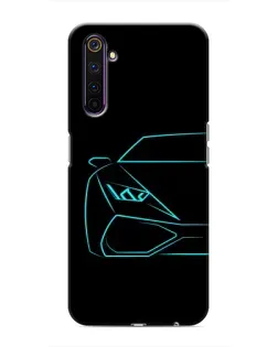 Чохол для Realme 6 Pro з картинкою «Блакитний силует Lamborghini»