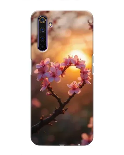Чехол для Realme 6 Pro с картинкой «Розовый цвет сердце на фоне заката»