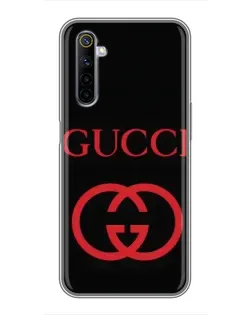 Чехол для Realme 6 с картинкой «Gucci — красный логотип»
