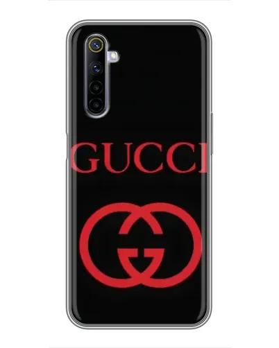 Чехол для Realme 6 с картинкой «Gucci — красный логотип»
