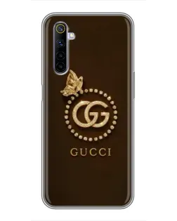 Чехол для Realme 6 с картинкой «Gucci — золотая бабочка»