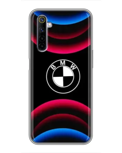 Чехол для Realme 6 с картинкой «Логотип BMW и неоновые дуги»