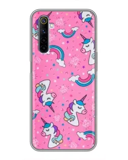 Чехол для Realme 6 с картинкой «Unicorn паттерн розовый»