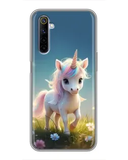 Чехол для Realme 6 с картинкой «Единорог на поляне»